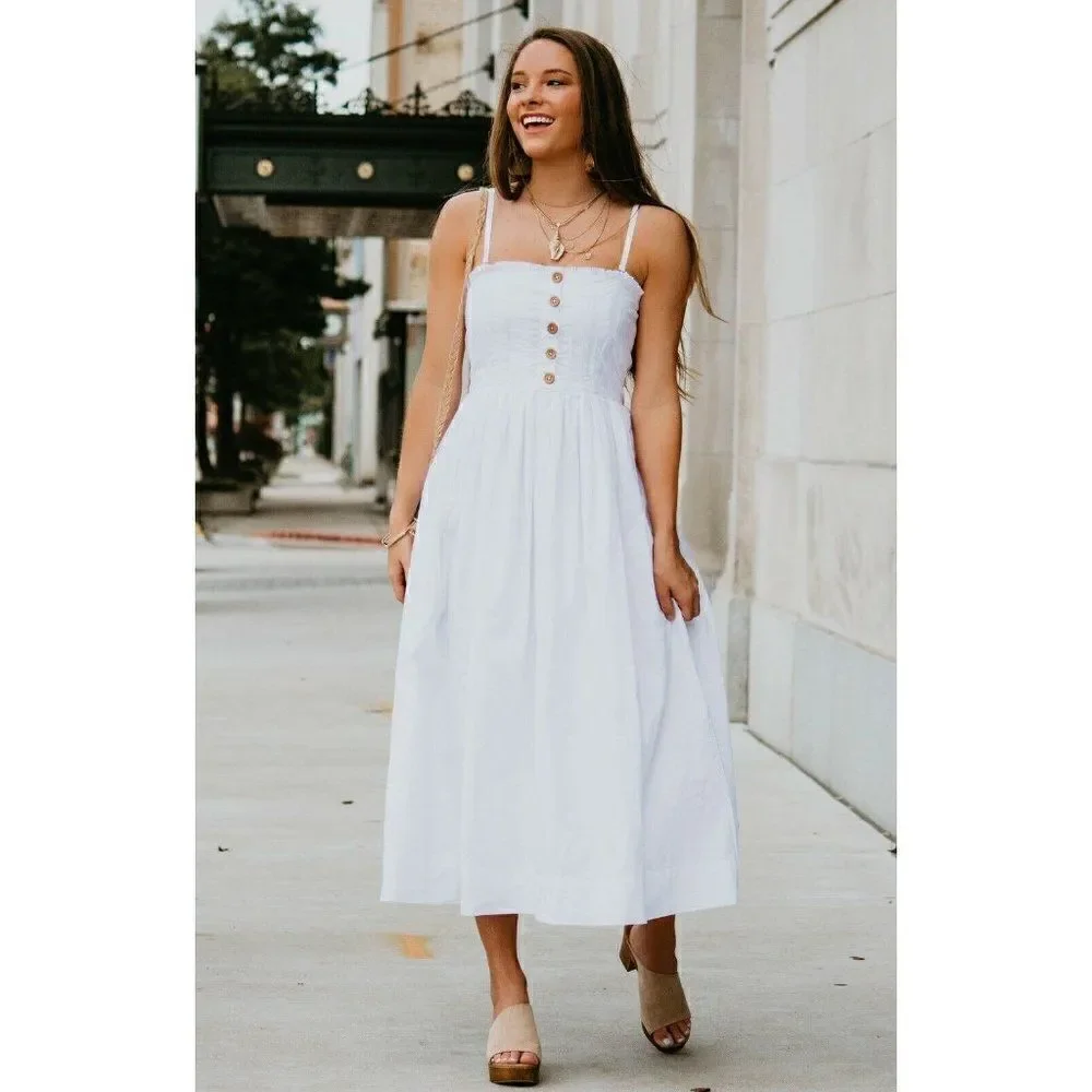 FREE PEOPLE LILAH PLEATED SMOCKED MIDI DRESS